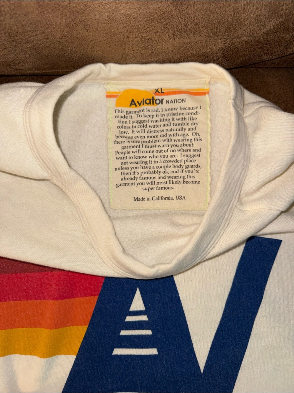 Aviator Nation Adult Antique White Retro Stripe Logo Sweatshirt - Picture 2 of 2